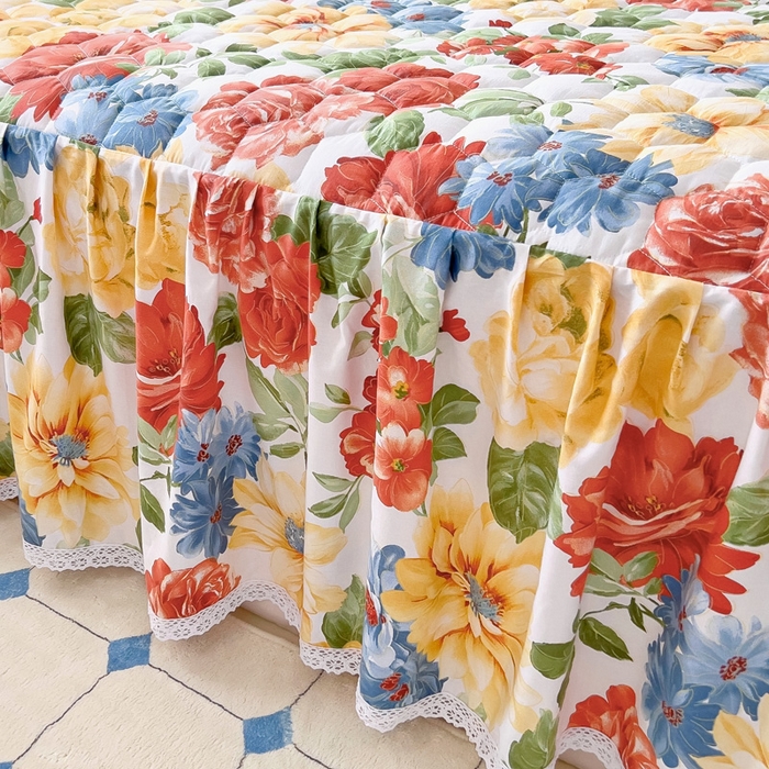 91家纺网 家纺一手货源 找家纺 2025新款全棉夹棉床裙 锦绣年华