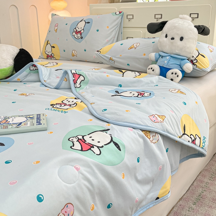 91家纺网 家纺一手货源 找家纺 暮思家居 2025新款正版授权三丽鸥A类牛奶针织棉夏被子被芯 针织棉-开心帕恰狗