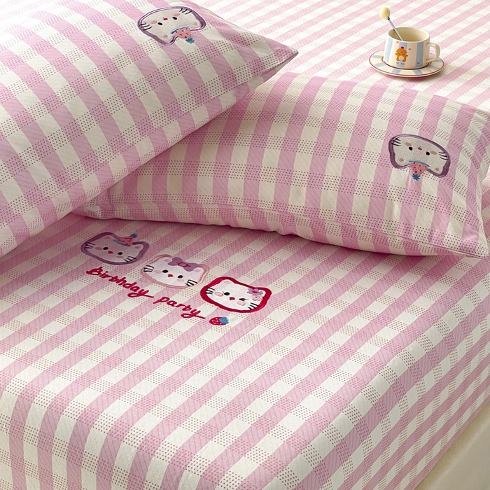 91家纺网 家纺一手货源 找家纺 雅居纺家纺 2025新款全棉老粗布床单床笠 猫咪派对