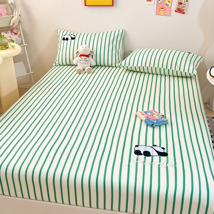 91家纺网 家纺一手货源 找家纺 雅居纺家纺 2025新款全棉老粗布床单床笠 老粗布-萌仔熊猫