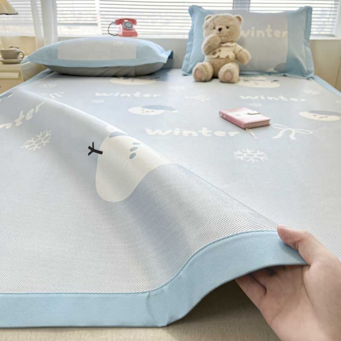 91家纺网 家纺一手货源 找家纺 （总）鑫琪莱家纺 2025新款数码印花加密冰藤凉席三件套