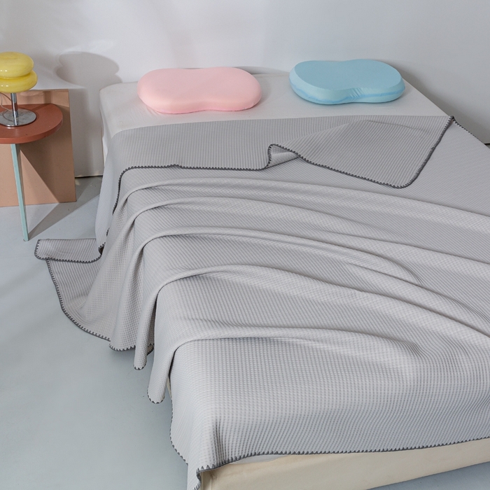 91家纺网 家纺一手货源 找家纺 柏薇2025新款A类华夫格400g凉感丝盖毯多功能双面用凉感夏凉被 双面纯凉感-星空灰