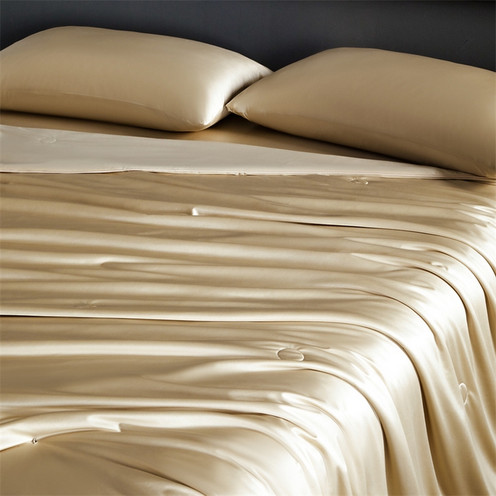 91家纺网 家纺一手货源 找家纺 雯豆家纺 2025夏季新品锦纶+氨纶高档冰丝凉感夏被空调被7A抗菌薄被芯 冰芙绸夏被-琥珀金