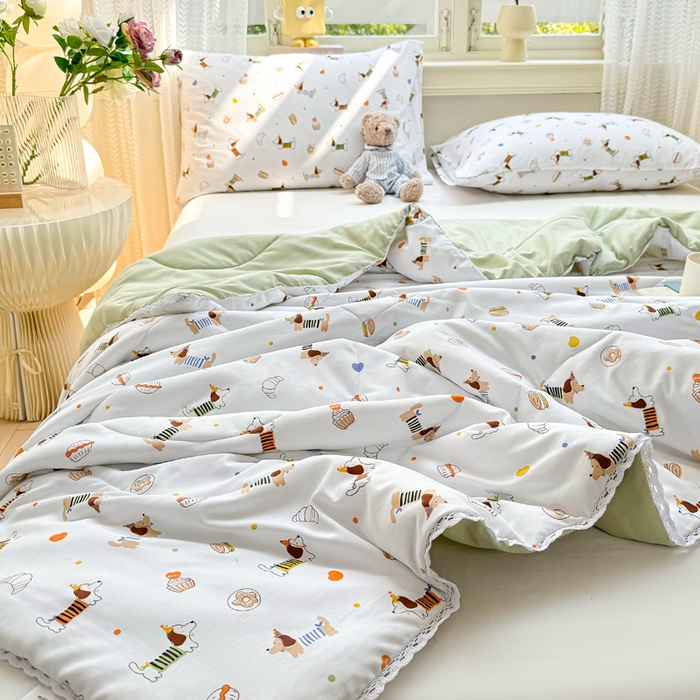 91家纺网 家纺一手货源 找家纺 穆琪 2025新款小花边印花夏被小清新夏凉被 旺旺队-小花边