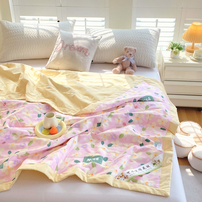 91家纺网 家纺一手货源 找家纺 （自己工厂 有网销大热款 网销帮推可合作优惠）2025新款全棉夏被空调被夏凉被纯棉夏季儿童棉花薄被子 花满城-粉