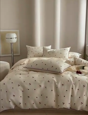 91家纺网 家纺一手货源 找家纺 简纯主义2025新款兰精天丝印花四件套 樱桃白