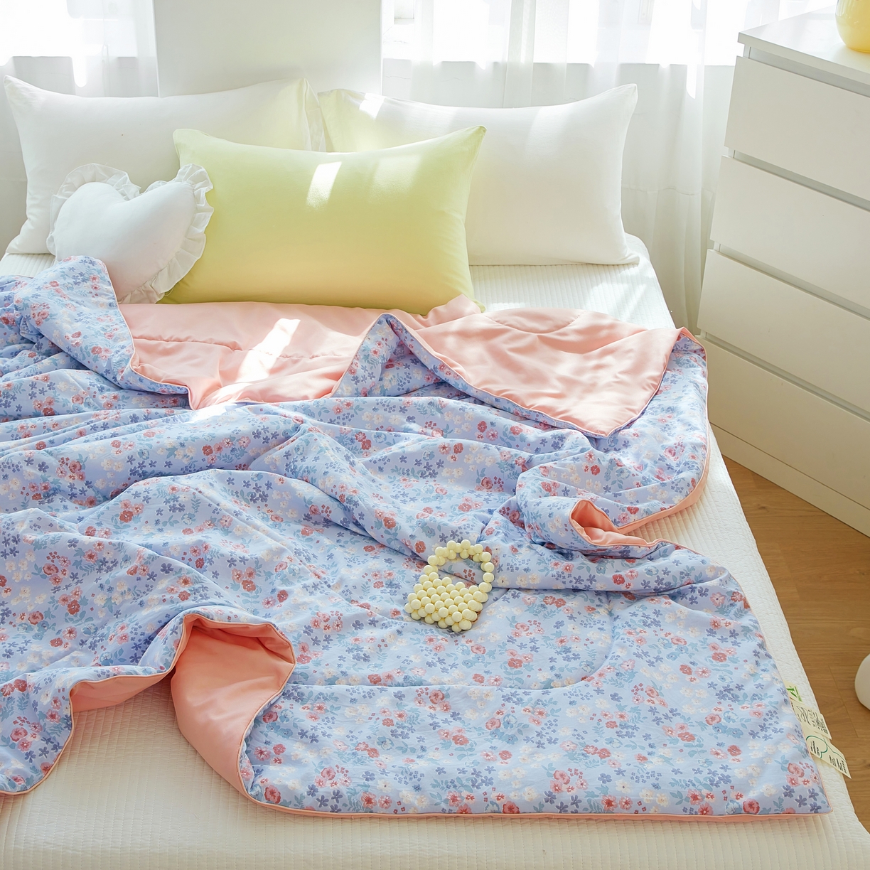 91家纺网 家纺一手货源 找家纺 梦恬佳 2025新款A类水洗皱皱棉夏凉被 甜蜜寄语