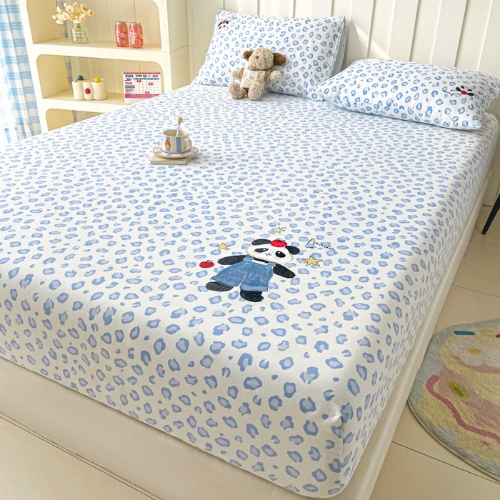 91家纺网 家纺一手货源 找家纺 雅居纺家纺 2025新款全棉老粗布床单床笠 苹果熊猫