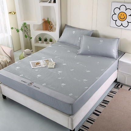 91家纺网 家纺一手货源 找家纺 （总）四川牛皮席 2025新款冰藤刺绣款冰丝凉感豆豆席床笠