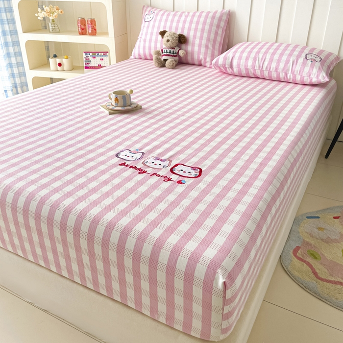 91家纺网 家纺一手货源 找家纺 雅居纺家纺 2025新款全棉老粗布床单床笠 猫咪派对