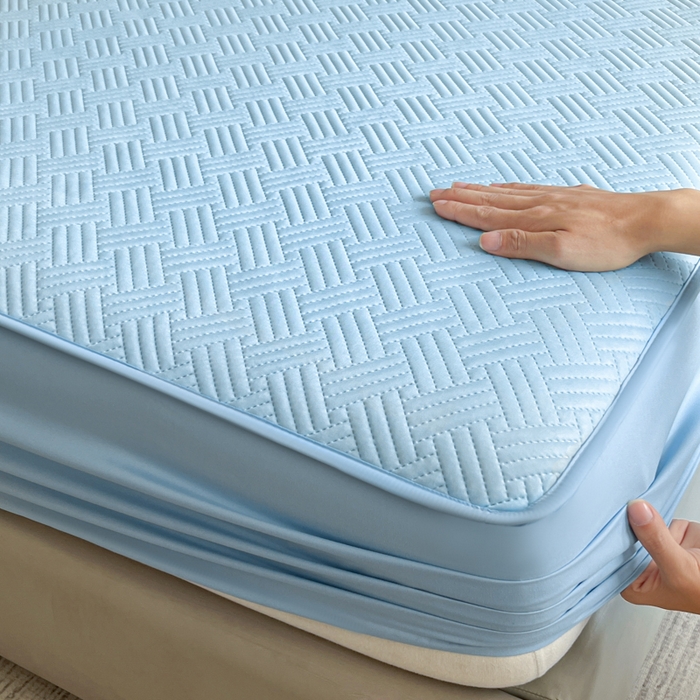 91家纺网 家纺一手货源 找家纺 梵克保罗 2025新款凉感丝床笠饼干系列凉席枕套 天蓝