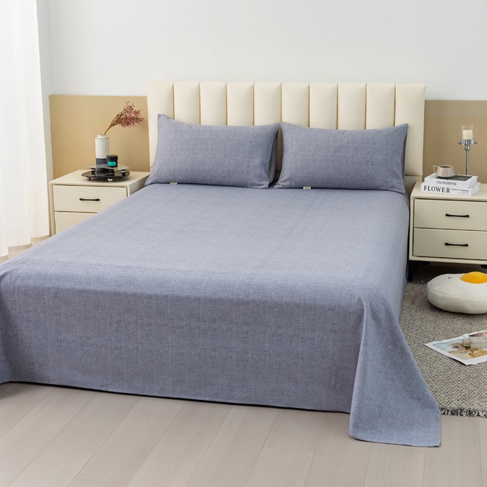 91家纺网 家纺一手货源 找家纺 2025新款老粗布床单老粗布凉席三件套系列-床单 浅灰