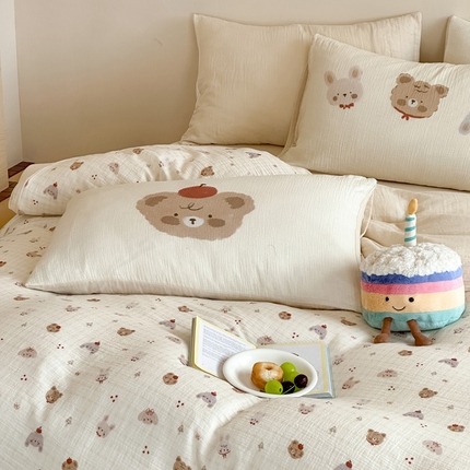 91家纺网 家纺一手货源 找家纺 （总）卡巴伦家纺 2025新款全棉皱皱纱大版卡通数码印花款四件套二