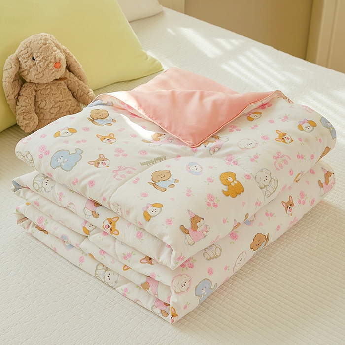 91家纺网 家纺一手货源 找家纺 梦恬佳 2025新款A类水洗皱皱棉夏凉被 灰萌小狗