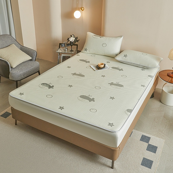 91家纺网 家纺一手货源 找家纺 柔品2025新款PE中分子凉感提花凉席系列 蓝鲸 灰-床席款