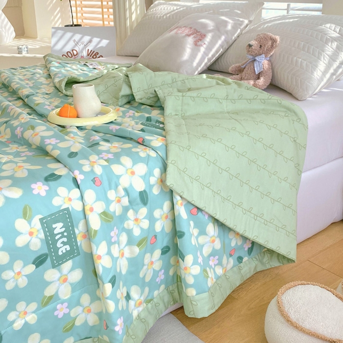 91家纺网 家纺一手货源 找家纺 （自己工厂 有网销大热款 网销帮推可合作优惠）2025新款全棉夏被空调被夏凉被纯棉夏季儿童棉花薄被子 花满城-绿