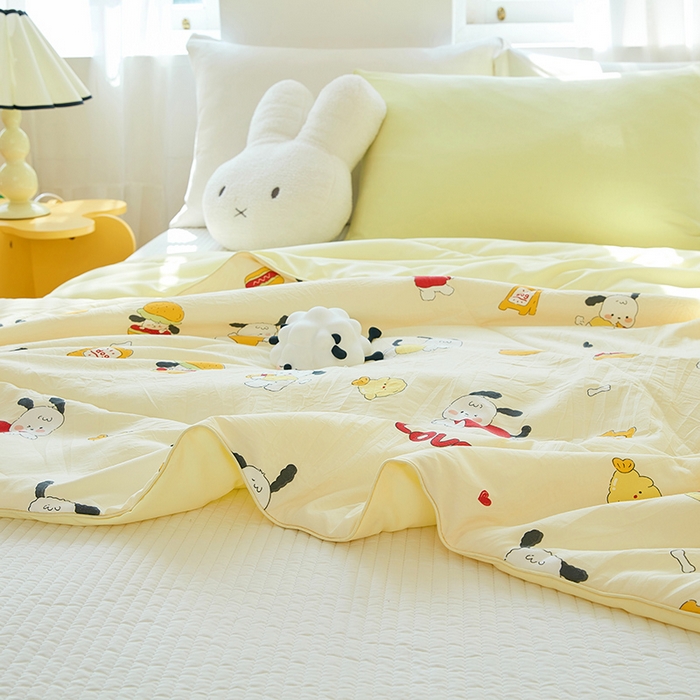 91家纺网 家纺一手货源 找家纺 梦恬佳 2025新款A类水洗皱皱棉夏凉被 汉堡小狗