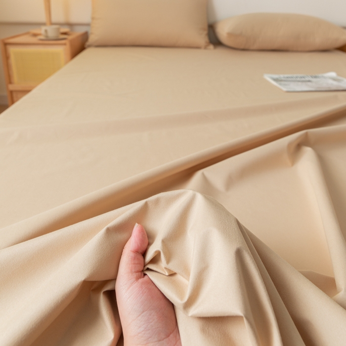 91家纺网 家纺一手货源 找家纺 梵克保罗 2025新款亲肤舒适防水纯色床单 C-卡其