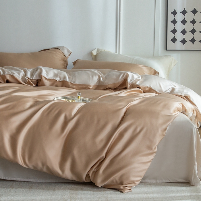 91家纺网 家纺一手货源 找家纺 121  2025新款60s支进口兰精天丝四件套-秋风QIUFENG系列（场景三） 薄暮咖