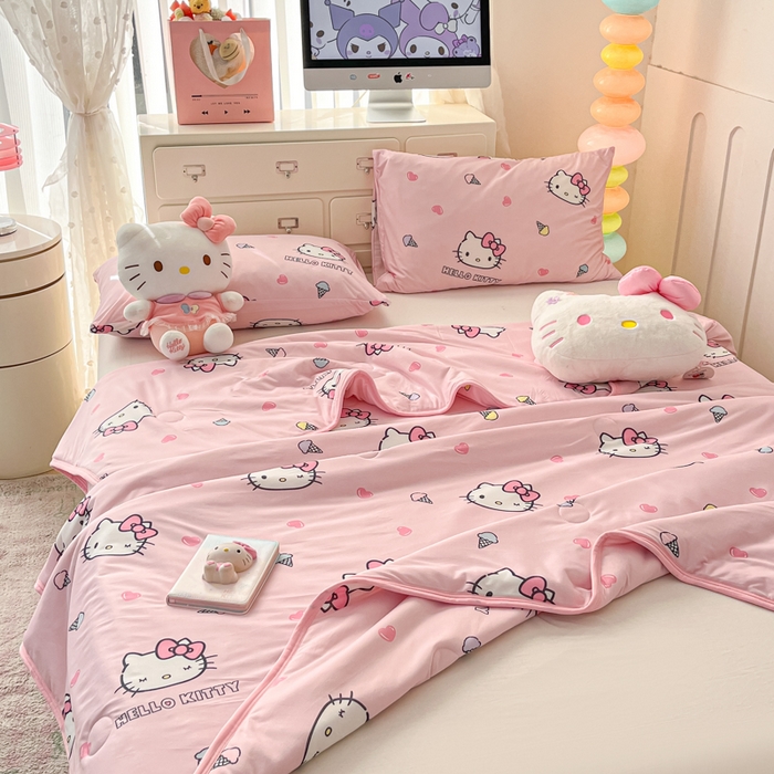 91家纺网 家纺一手货源 找家纺 暮思家居 2025新款正版授权三丽鸥A类牛奶针织棉夏被子被芯 针织棉-甜筒KT-粉