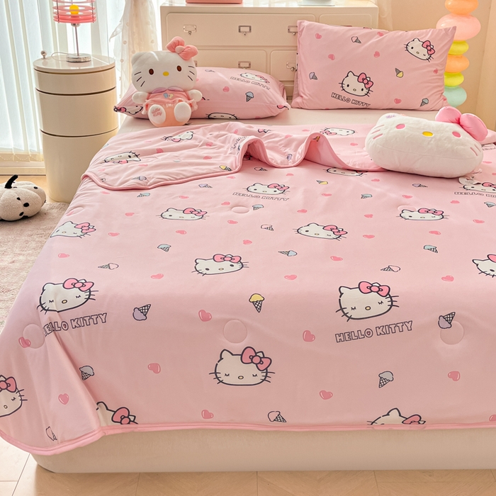 91家纺网 家纺一手货源 找家纺 暮思家居 2025新款正版授权三丽鸥A类牛奶针织棉夏被子被芯 针织棉-甜筒KT-粉