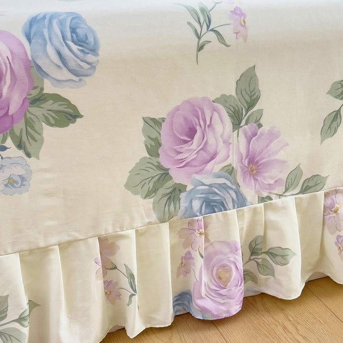 91家纺网 家纺一手货源 找家纺 2025新款全棉花边款床单 假日玫瑰