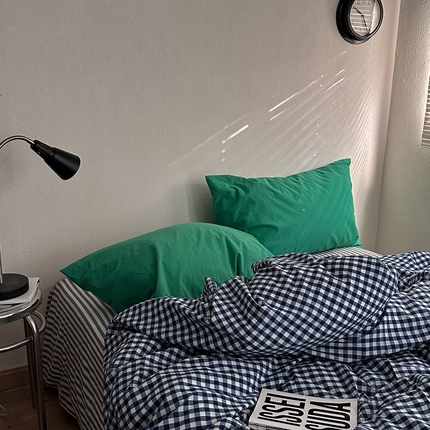 91家纺网 家纺一手货源 找家纺 （总）恋恋三季2025新款春季全棉色织格子混搭四件套-半冷西海岸