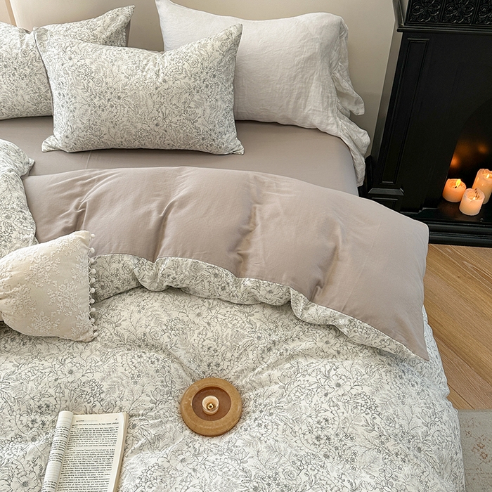 91家纺网 家纺一手货源 找家纺 时年家纺 2025新款全棉有氧双层纱四件套-碎花系列 潇潇暮雨