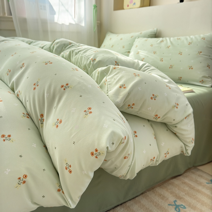 91家纺网 家纺一手货源 找家纺 冕悠家纺 2025新款热款A类高克重针织双层纱四件套系列 （提供买家秀） 清新奶绿