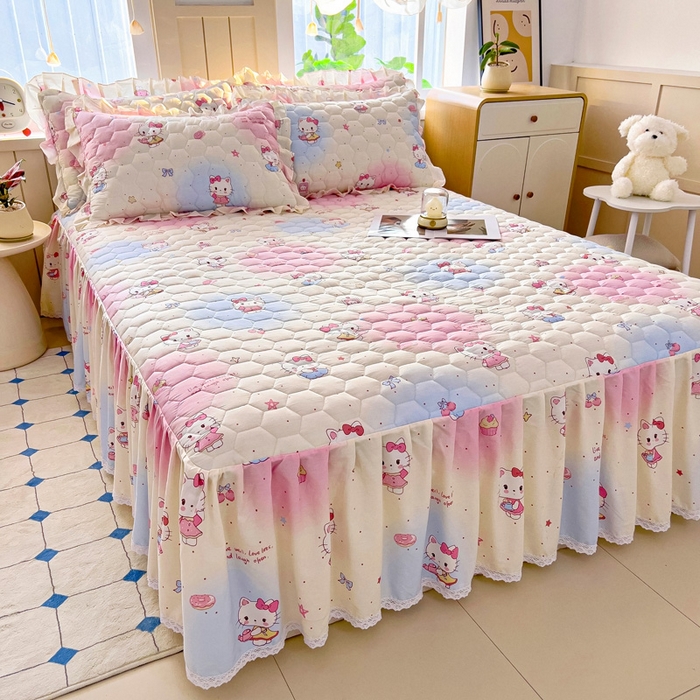 91家纺网 家纺一手货源 找家纺 2025新款全棉夹棉床裙 甜喵