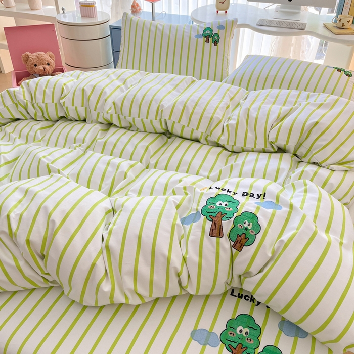 91家纺网 家纺一手货源 找家纺 雅居纺家纺 2025新款全棉老粗布绣花四件套单被套 发财树