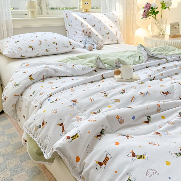 91家纺网 家纺一手货源 找家纺 穆琪 2025新款小花边印花夏被小清新夏凉被 旺旺队-小花边