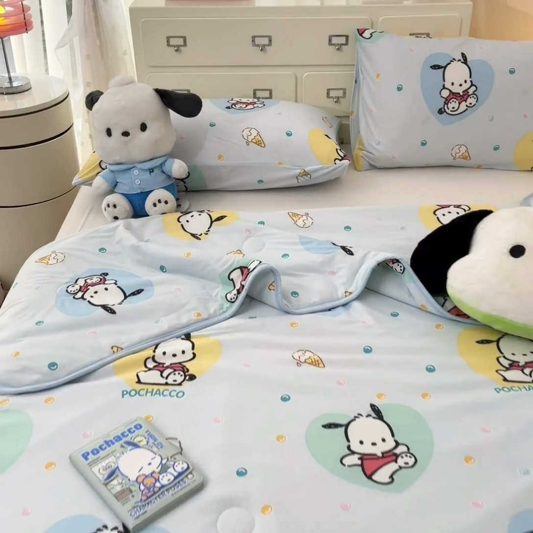 91家纺网 家纺一手货源 找家纺 暮思家居 2025新款正版授权三丽鸥A类牛奶针织棉夏被子被芯 针织棉-开心帕恰狗