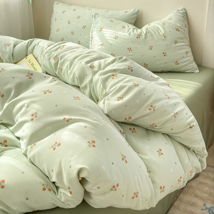 91家纺网 家纺一手货源 找家纺 冕悠家纺 2025新款热款A类高克重针织双层纱四件套系列 （提供买家秀） 清新奶绿