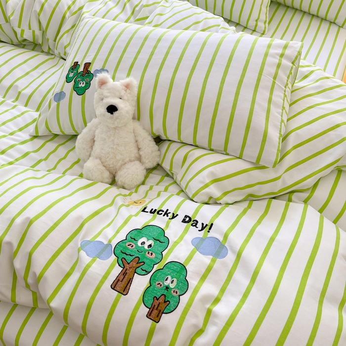 91家纺网 家纺一手货源 找家纺 雅居纺家纺 2025新款全棉老粗布绣花四件套单被套 发财树