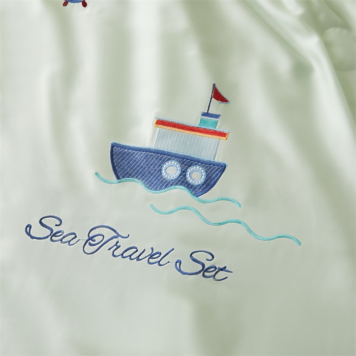 91家纺网 家纺一手货源 找家纺 雯豆家纺 2025夏季新品7A抗菌莱赛尔兰精天丝绣花刺绣夏被空调被四件套凉感被芯 帆船系列-薄荷绿