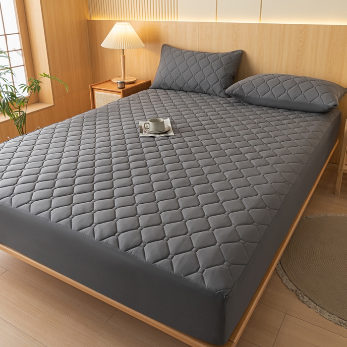 91家纺网 家纺一手货源 找家纺 梵克保罗 2025新款纯色加棉防水大豆纤维床笠 深灰