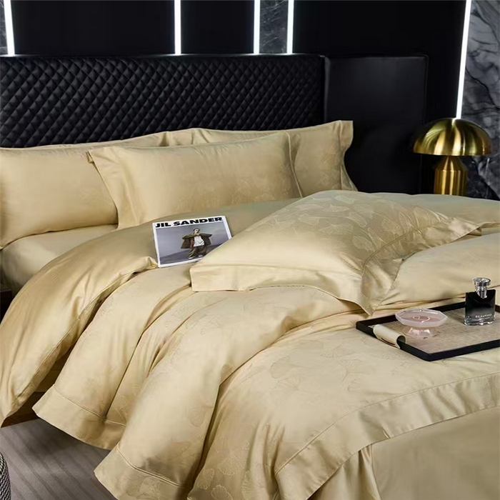 91家纺网 家纺一手货源 找家纺 优品阁 2024新款长绒棉贡缎提花--欧式轻奢提花系列叶叶情深-奶油米