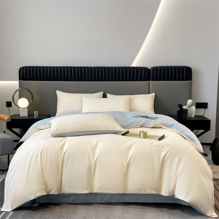 91家纺网 家纺一手货源 找家纺 2025新款水洗磨毛刺绣四件套-慕斯 奶昔白+风铃兰