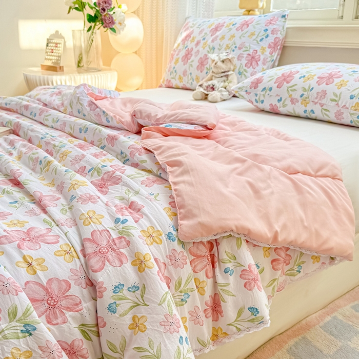 91家纺网 家纺一手货源 找家纺 穆琪 2025新款小花边印花夏被小清新夏凉被 左岸花开-小花边