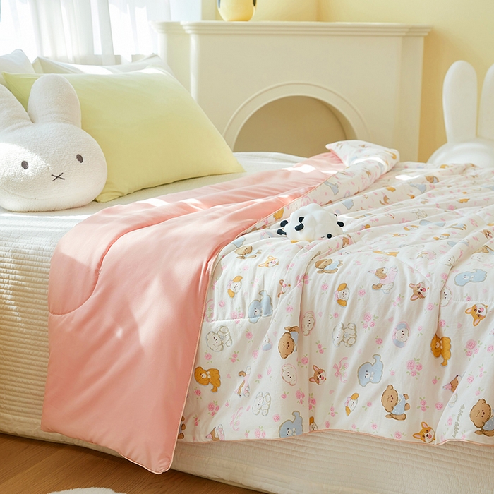 91家纺网 家纺一手货源 找家纺 梦恬佳 2025新款A类水洗皱皱棉夏凉被 灰萌小狗