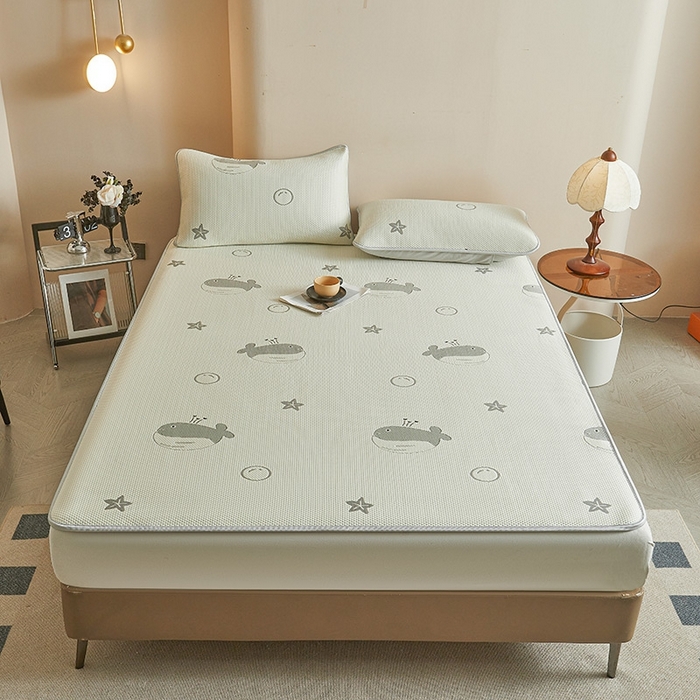 91家纺网 家纺一手货源 找家纺 柔品2025新款PE中分子凉感提花凉席系列 蓝鲸 灰-床席款