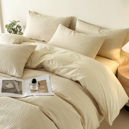 欣晴家纺 2025新款亲肤水洗棉简约大提花四件套 奶昔白