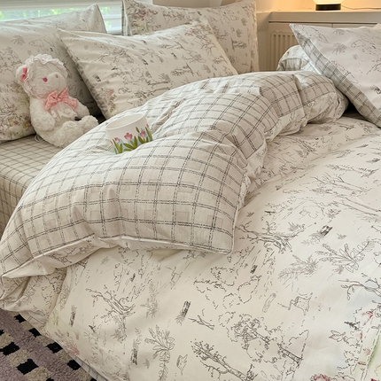 91家纺网 家纺一手货源 找家纺 瑞莱  2025春季新款13372全棉印花四件套-小清新系列森林公园