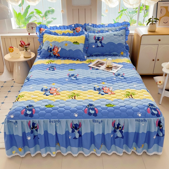 91家纺网 家纺一手货源 找家纺 2025新款全棉夹棉床裙 史迪仔