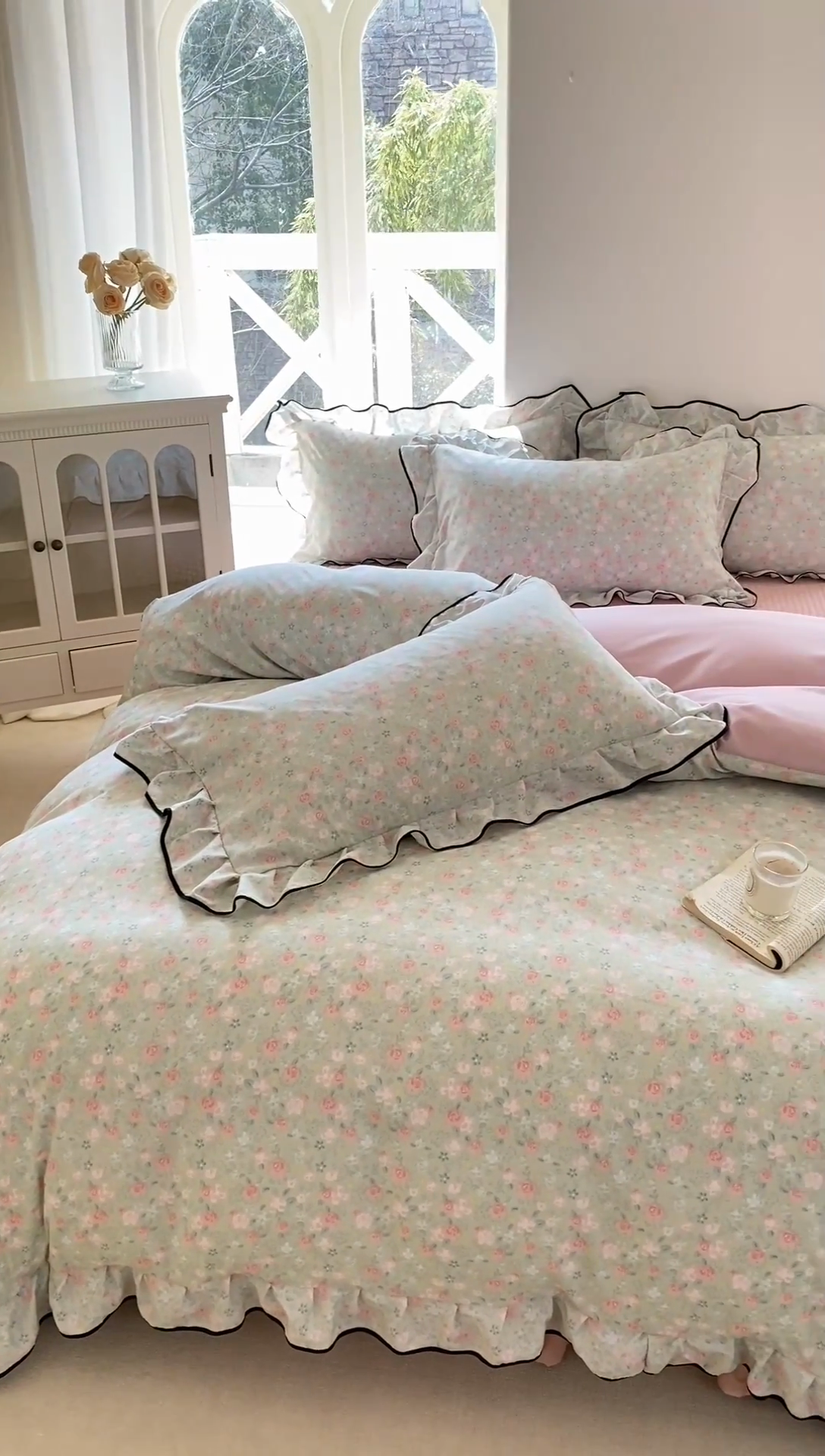 91家纺网 家纺一手货源 找家纺 仟网汇 2025新款赫本针织双层纱床盖四件套 春晴