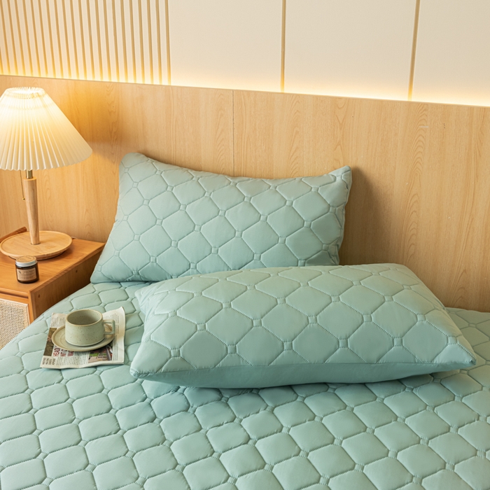 91家纺网 家纺一手货源 找家纺 梵克保罗 2025新款纯色加棉防水大豆纤维床笠 樊星蓝