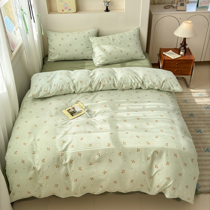 91家纺网 家纺一手货源 找家纺 冕悠家纺 2025新款热款A类高克重针织双层纱四件套系列 （提供买家秀） 清新奶绿