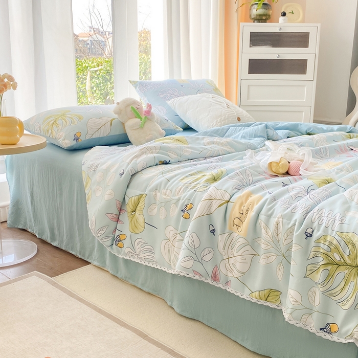 91家纺网 家纺一手货源 找家纺 穆琪 2025新款小花边印花夏被小清新夏凉被 盛夏