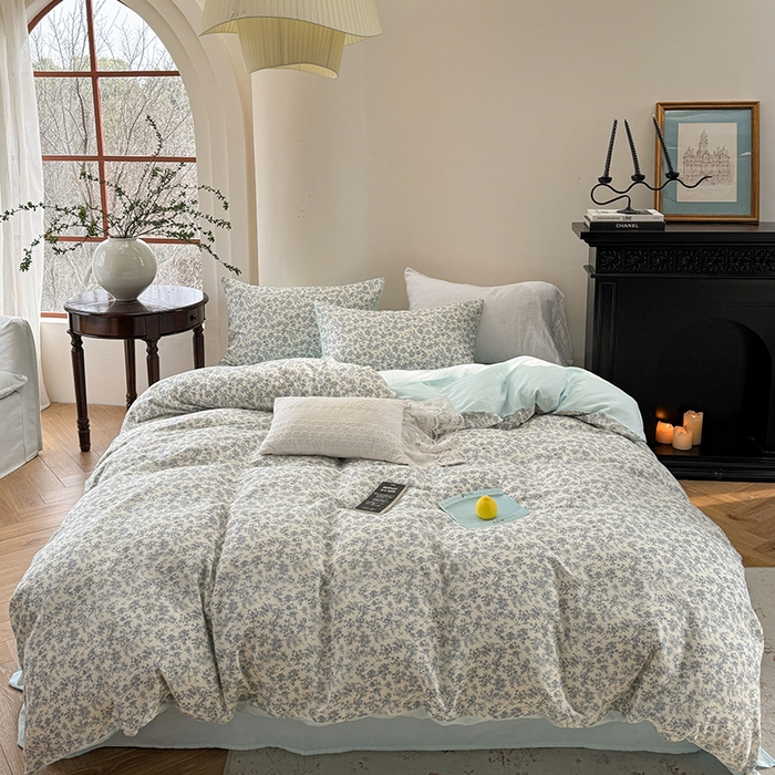 91家纺网 家纺一手货源 找家纺 时年家纺 2025新款全棉有氧双层纱四件套-碎花系列 悠然南山